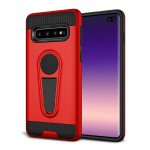 Wholesale Galaxy S10+ (Plus) Metallic Plate Stand Case Work with Magnetic Mount Holder (Red)